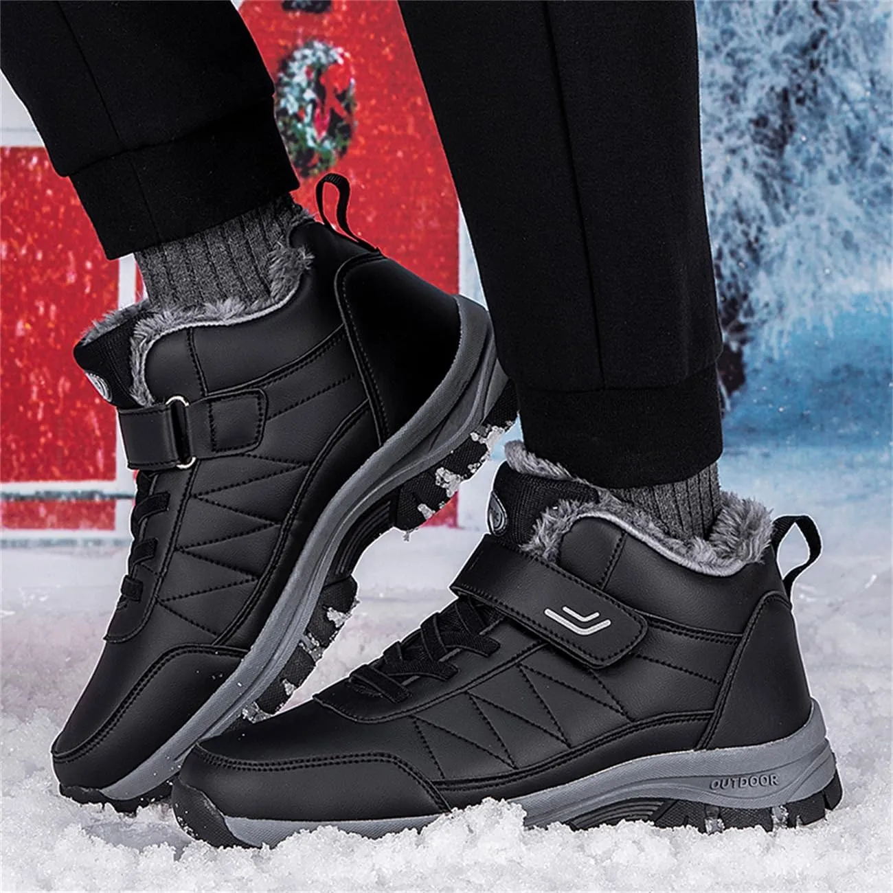 Cliont Men's Winter Snow Boots Women's Snow Boots Mens Winter Shoes Slip On Snow Boots Outdoor Warm Ankle Boots