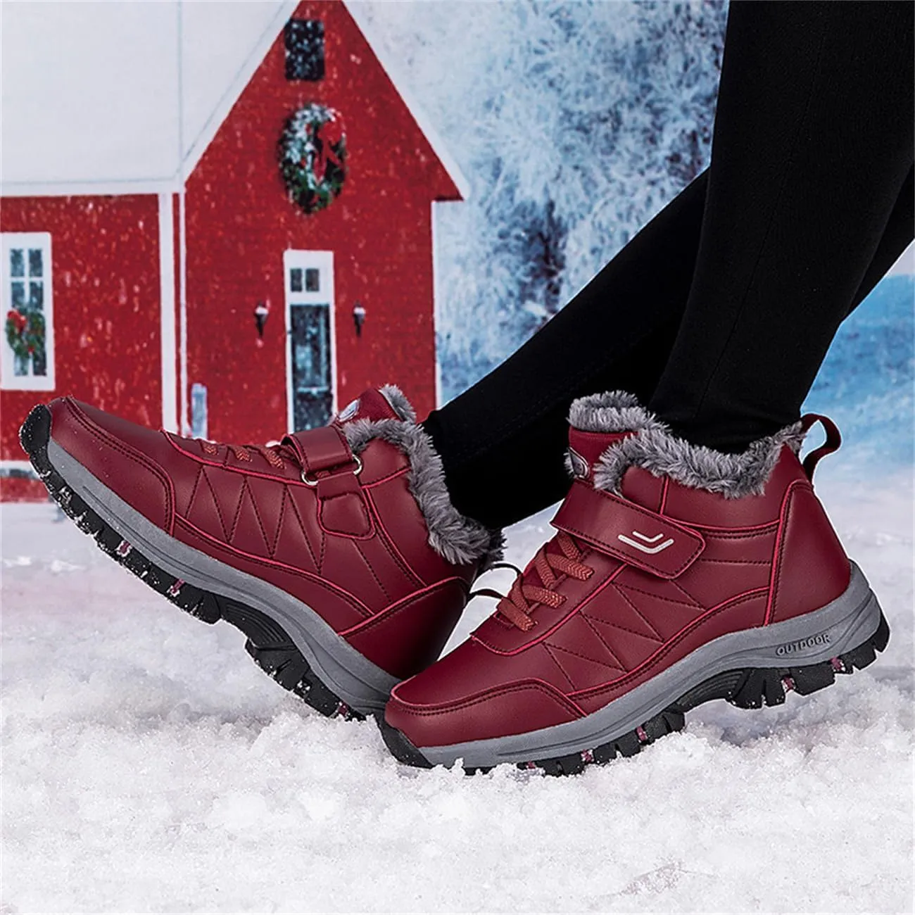 Cliont Men's Winter Snow Boots Women's Snow Boots Mens Winter Shoes Slip On Snow Boots Outdoor Warm Ankle Boots