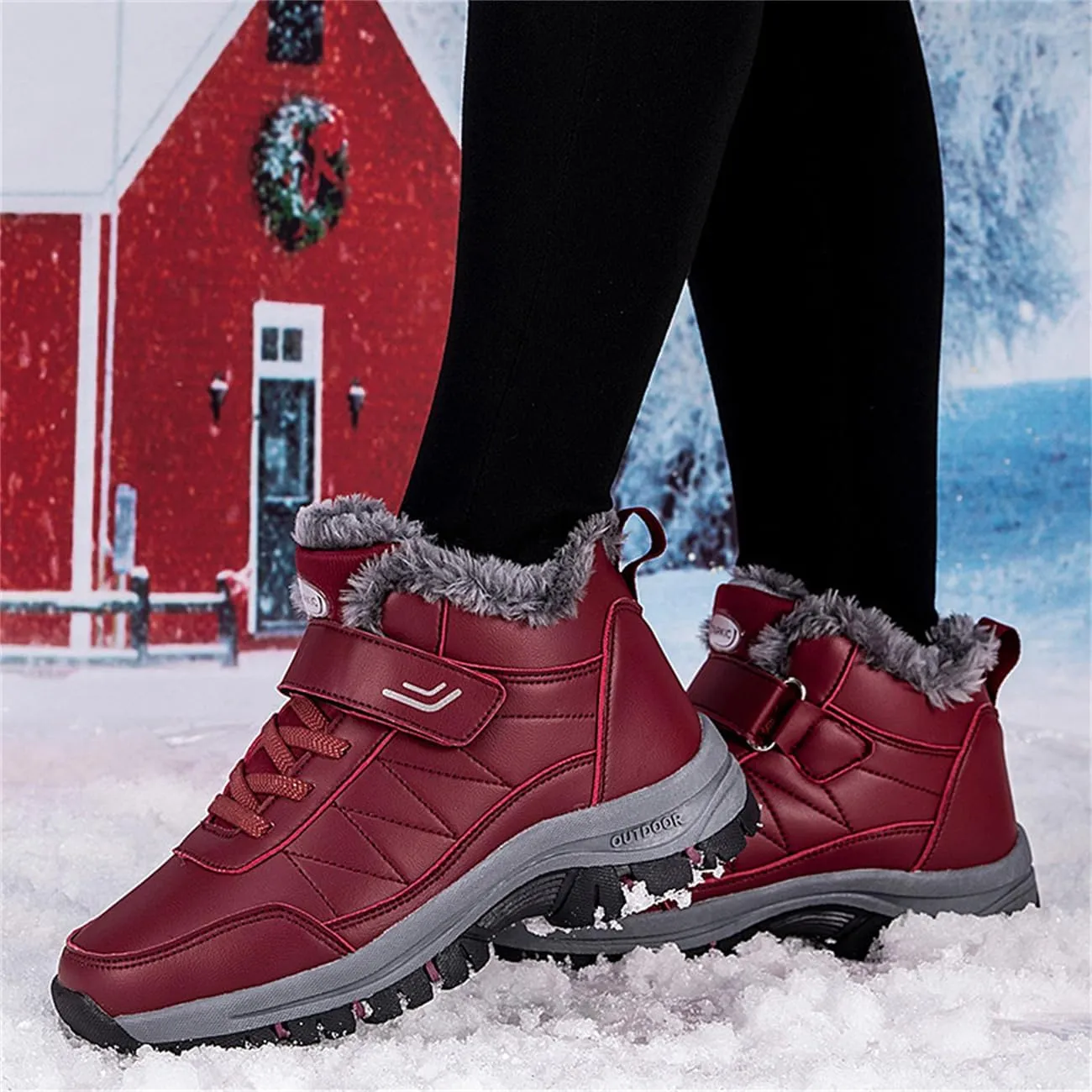 Cliont Men's Winter Snow Boots Women's Snow Boots Mens Winter Shoes Slip On Snow Boots Outdoor Warm Ankle Boots
