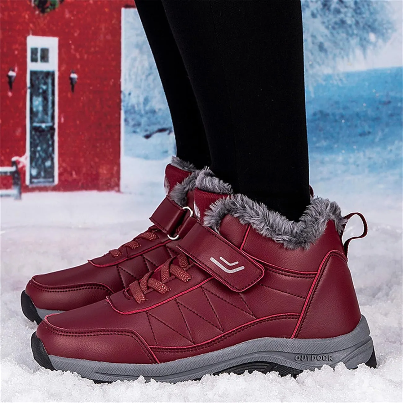 Cliont Men's Winter Snow Boots Women's Snow Boots Mens Winter Shoes Slip On Snow Boots Outdoor Warm Ankle Boots
