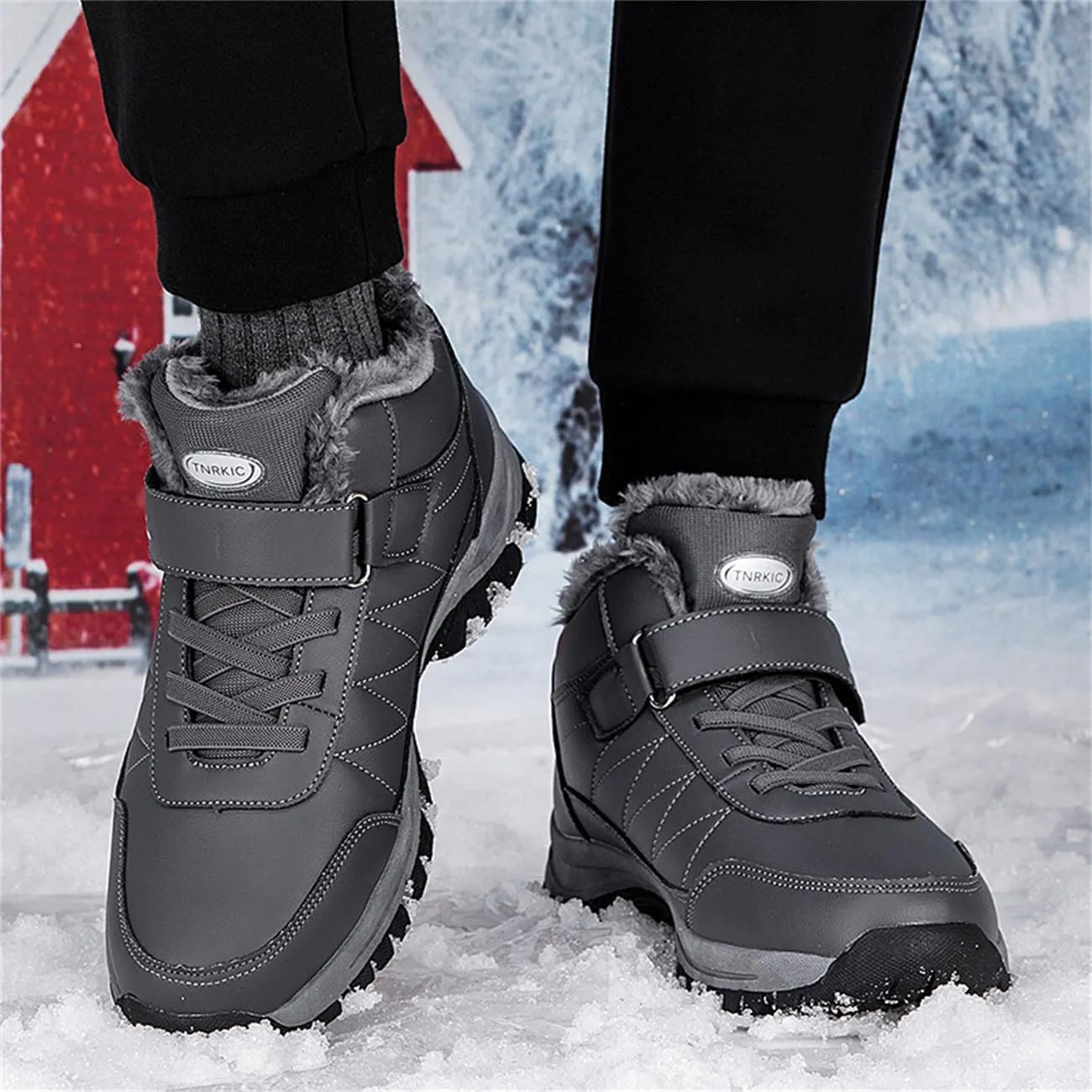 Cliont Men's Winter Snow Boots Women's Snow Boots Mens Winter Shoes Slip On Snow Boots Outdoor Warm Ankle Boots