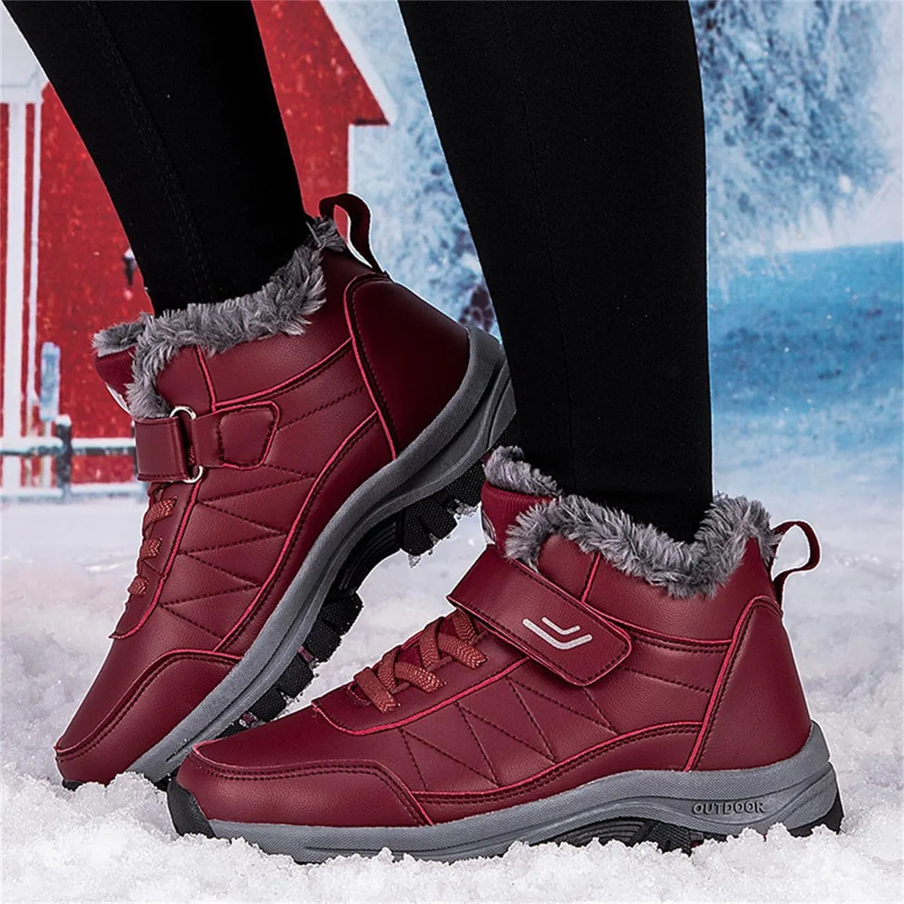 Cliont Men's Winter Snow Boots Women's Snow Boots Mens Winter Shoes Slip On Snow Boots Outdoor Warm Ankle Boots