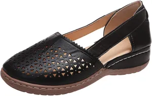 Comfortable Platform Sandals for Women Solid Round Head Closed Toe Hollow Out Breathable Slip-on Casual Shoes Summer Lightweight Wedge Sandalias
