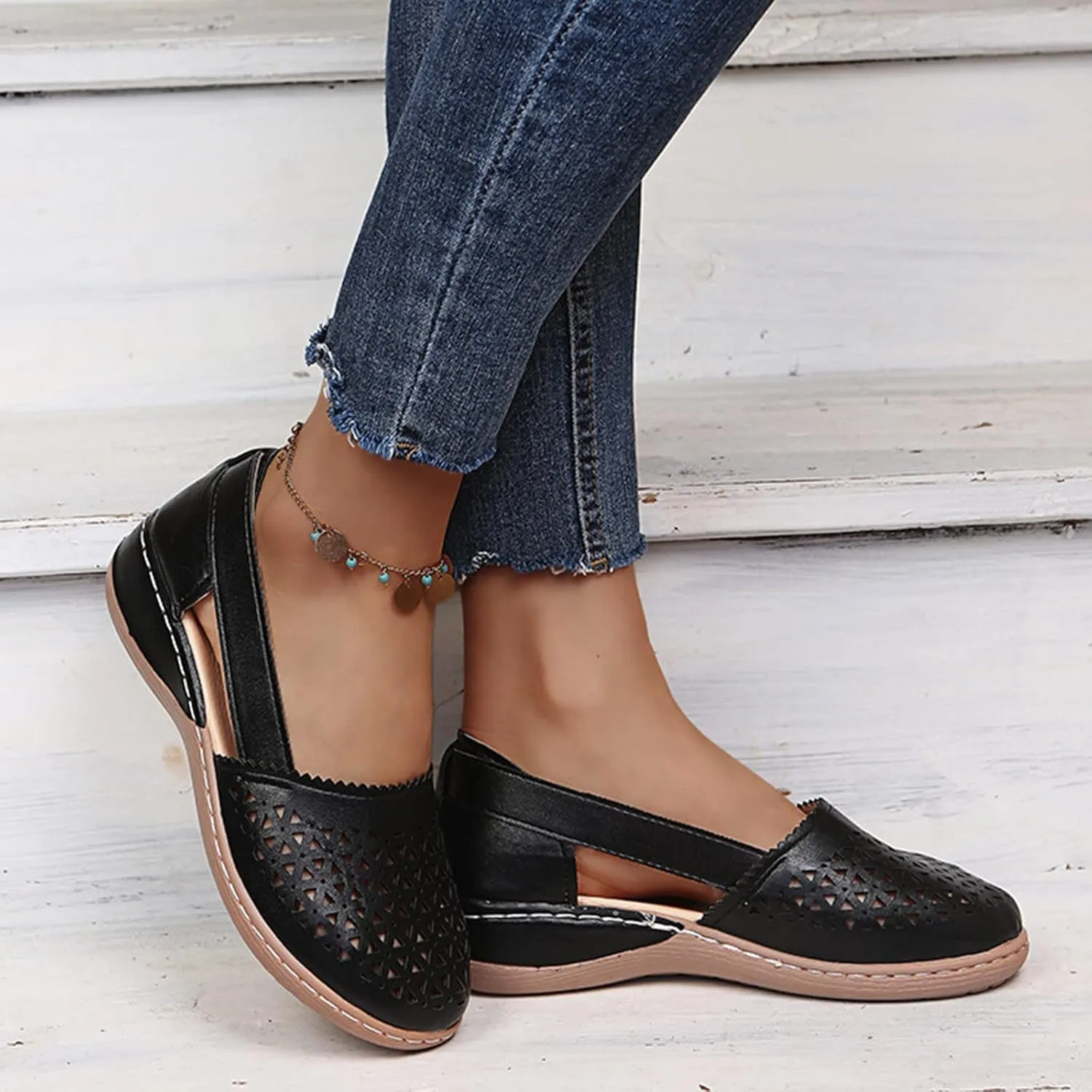 Comfortable Platform Sandals for Women Solid Round Head Closed Toe Hollow Out Breathable Slip-on Casual Shoes Summer Lightweight Wedge Sandalias
