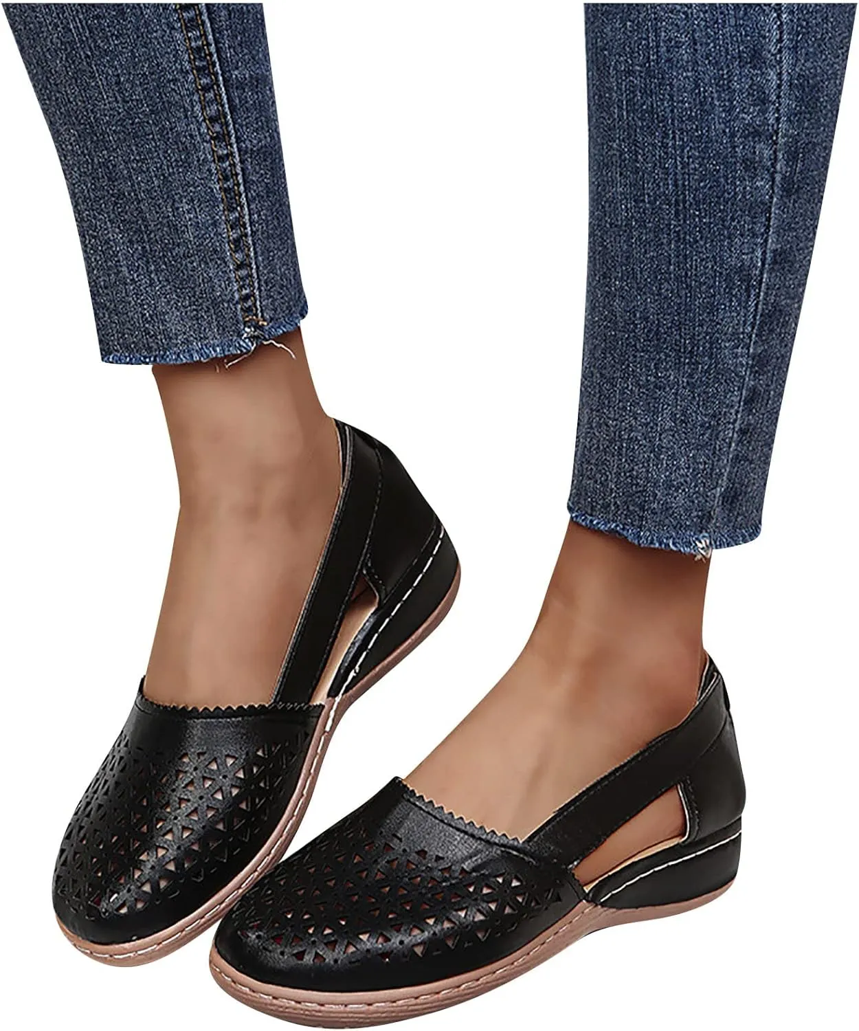 Comfortable Platform Sandals for Women Solid Round Head Closed Toe Hollow Out Breathable Slip-on Casual Shoes Summer Lightweight Wedge Sandalias