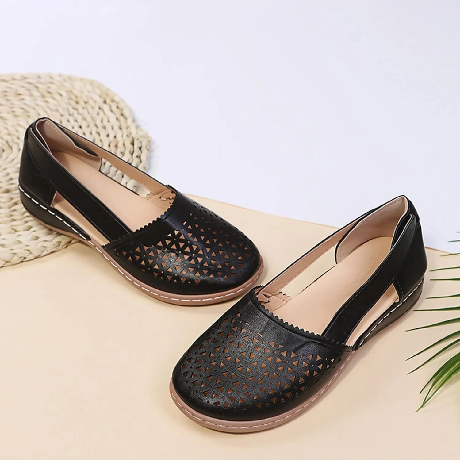 Comfortable Platform Sandals for Women Solid Round Head Closed Toe Hollow Out Breathable Slip-on Casual Shoes Summer Lightweight Wedge Sandalias