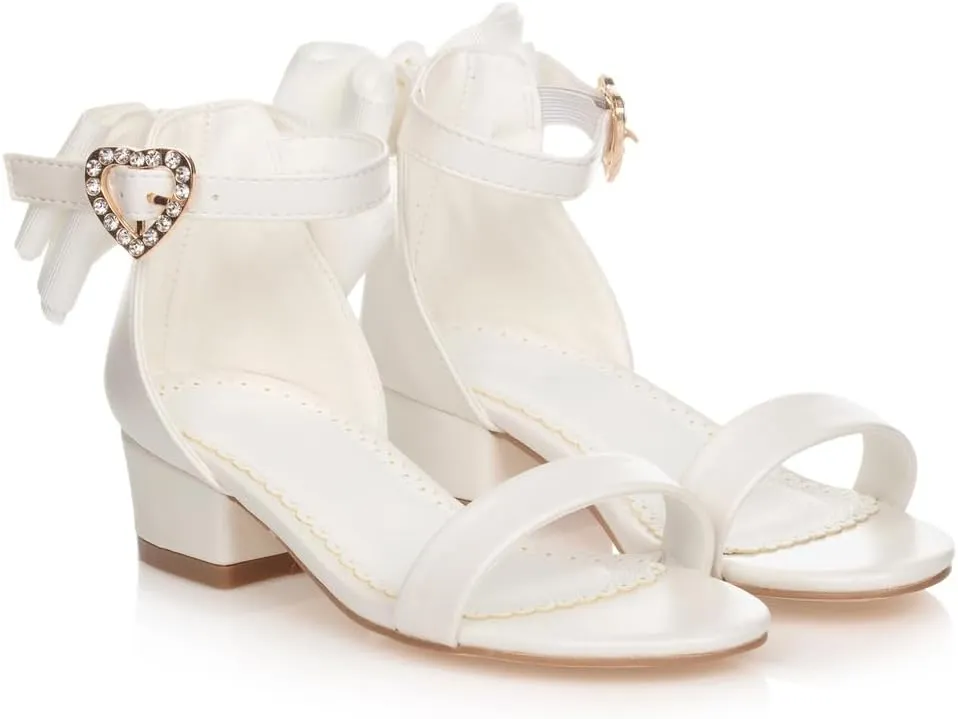 Coutgo Girl's Bow Tie Heeled Sandals Open Toe Chunky Low Heel Rhinestone Princess Dress Shoes