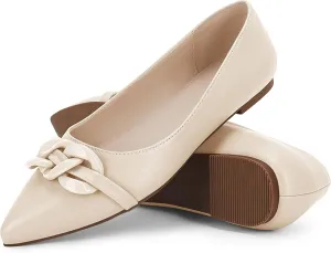 Coutgo Women's Ballet Flats Chain Pointed Toe Slip On Flats Shoes for Women Dressy Comfort Loafers