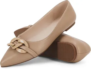 Coutgo Women's Ballet Flats Chain Pointed Toe Slip On Flats Shoes for Women Dressy Comfort Loafers
