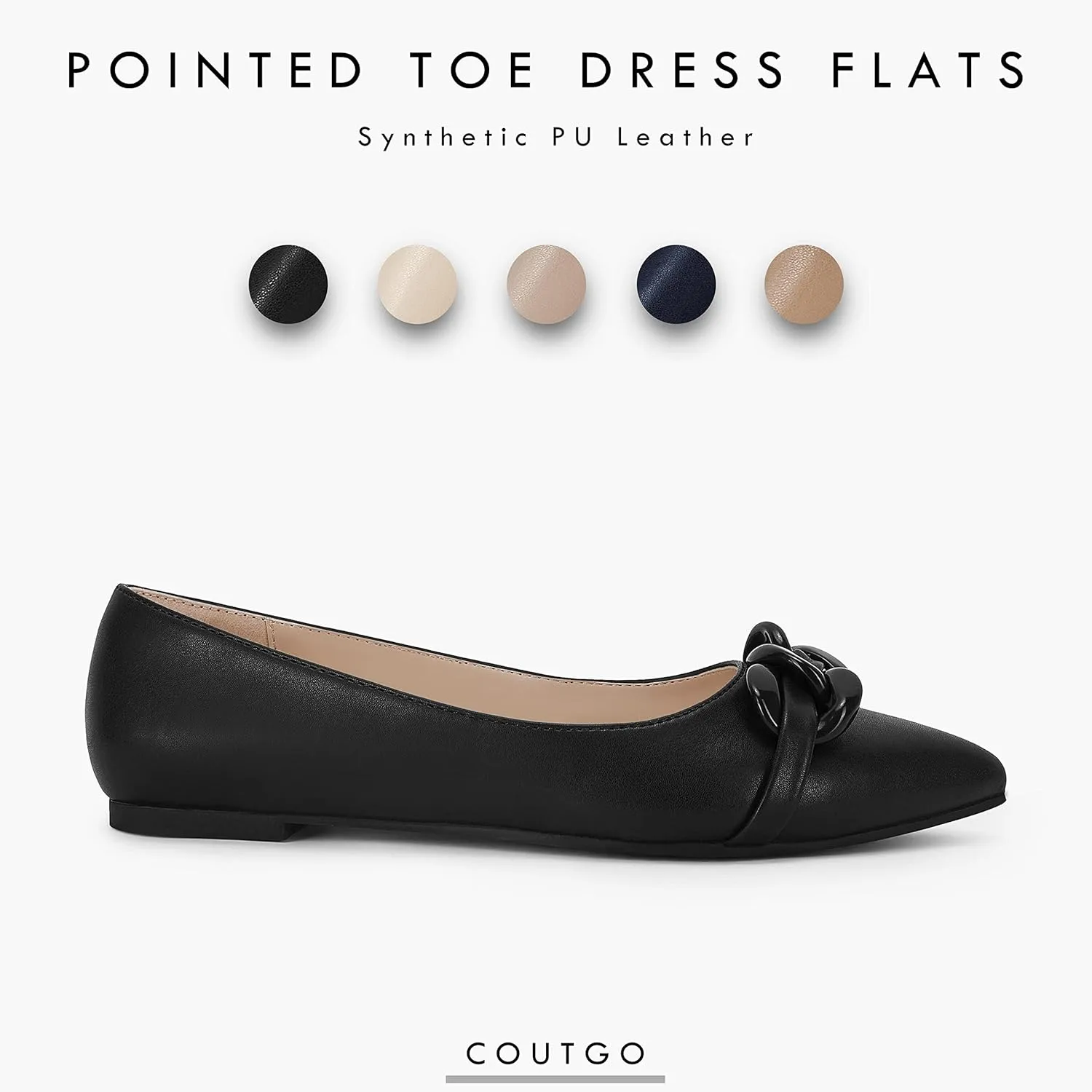 Coutgo Women's Ballet Flats Chain Pointed Toe Slip On Flats Shoes for Women Dressy Comfort Loafers