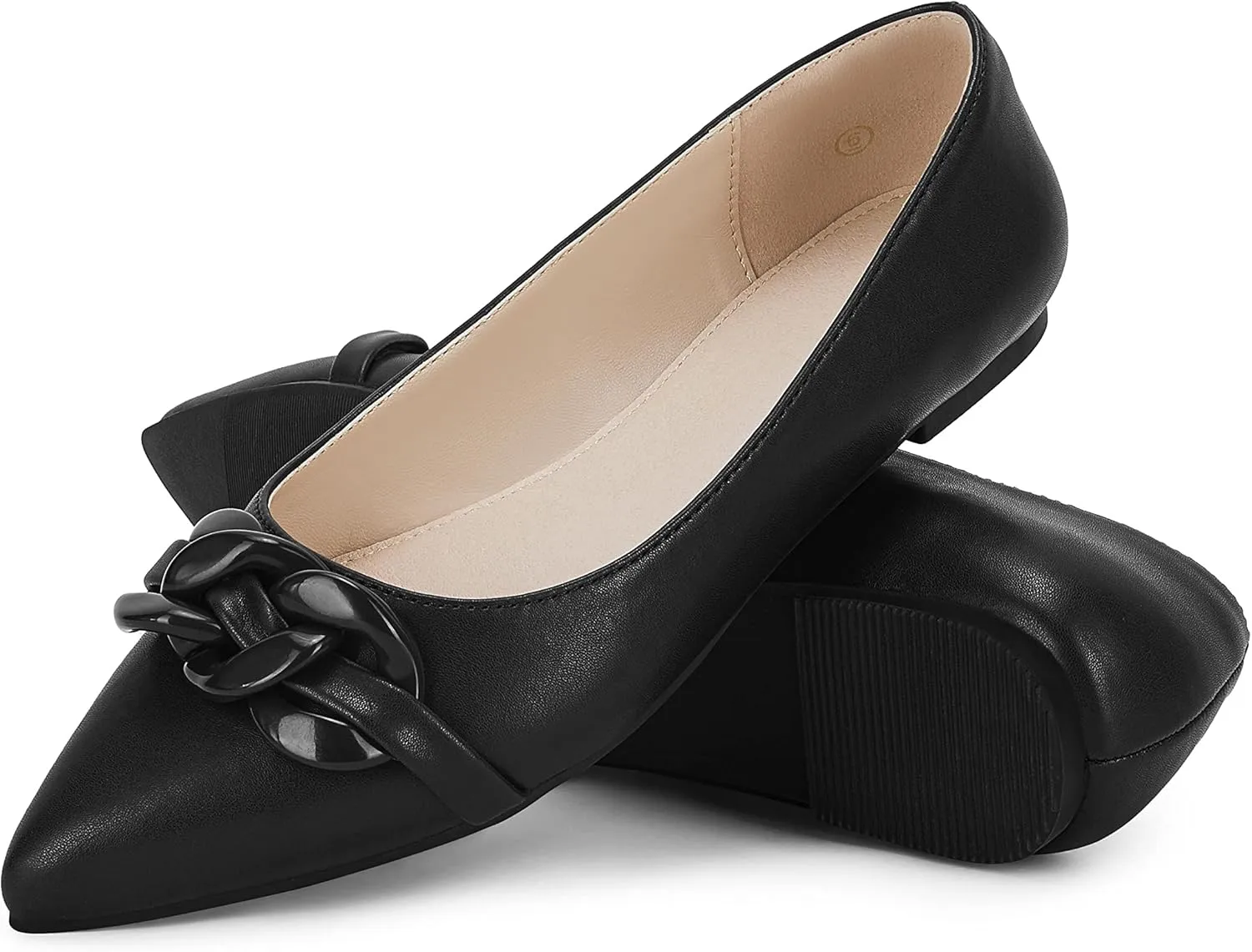 Coutgo Women's Ballet Flats Chain Pointed Toe Slip On Flats Shoes for Women Dressy Comfort Loafers