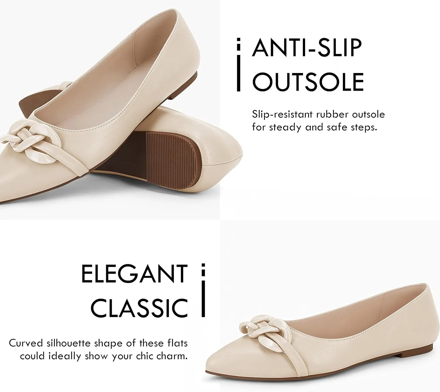 Coutgo Women's Ballet Flats Chain Pointed Toe Slip On Flats Shoes for Women Dressy Comfort Loafers