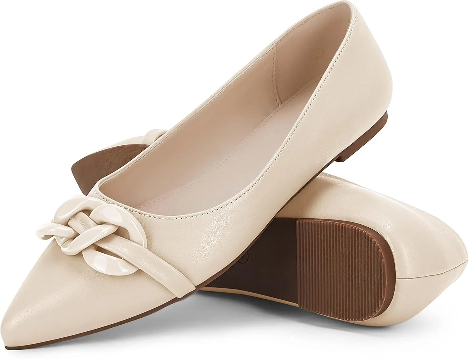Coutgo Women's Ballet Flats Chain Pointed Toe Slip On Flats Shoes for Women Dressy Comfort Loafers