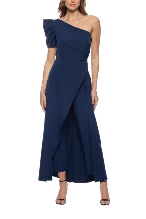 Crepe One Shoulder Puff Sleeve Overlay Skirt Jumpsuit Dress