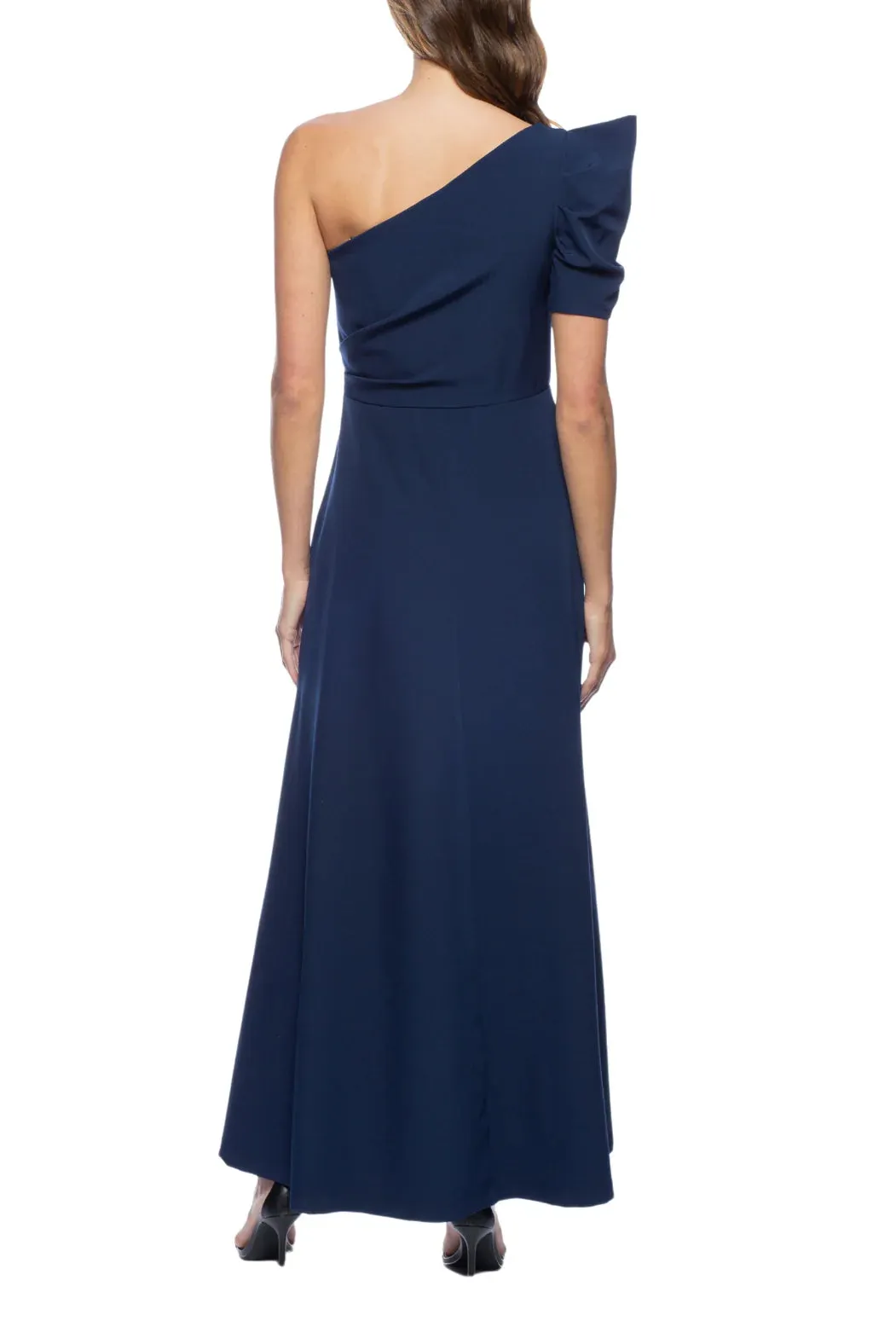 Crepe One Shoulder Puff Sleeve Overlay Skirt Jumpsuit Dress