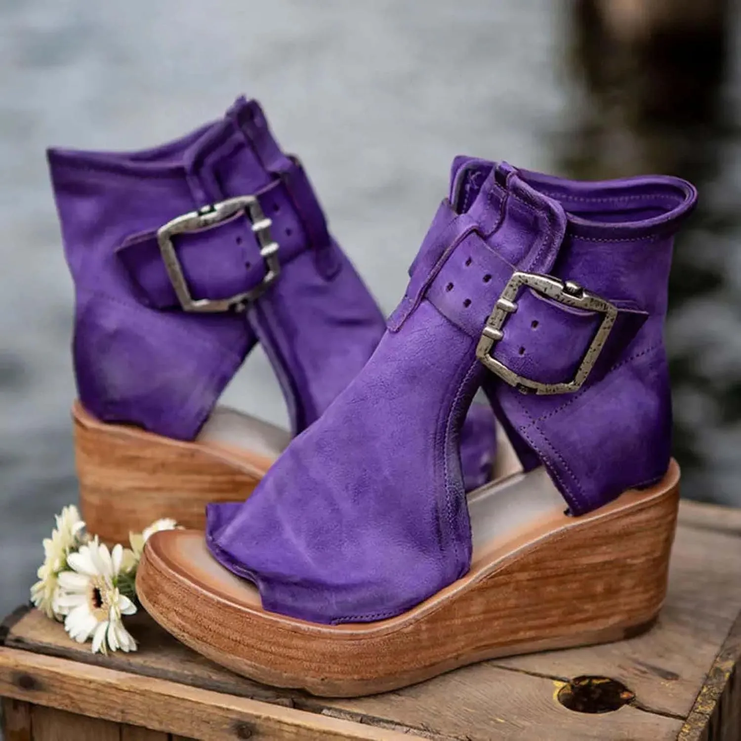 ctdiral Women's Fashion Roman Sandals Chunky Thick Bottom Open Toe Wedge Shoes, Adjustable Buckle High Top Combat Sandal for Girl