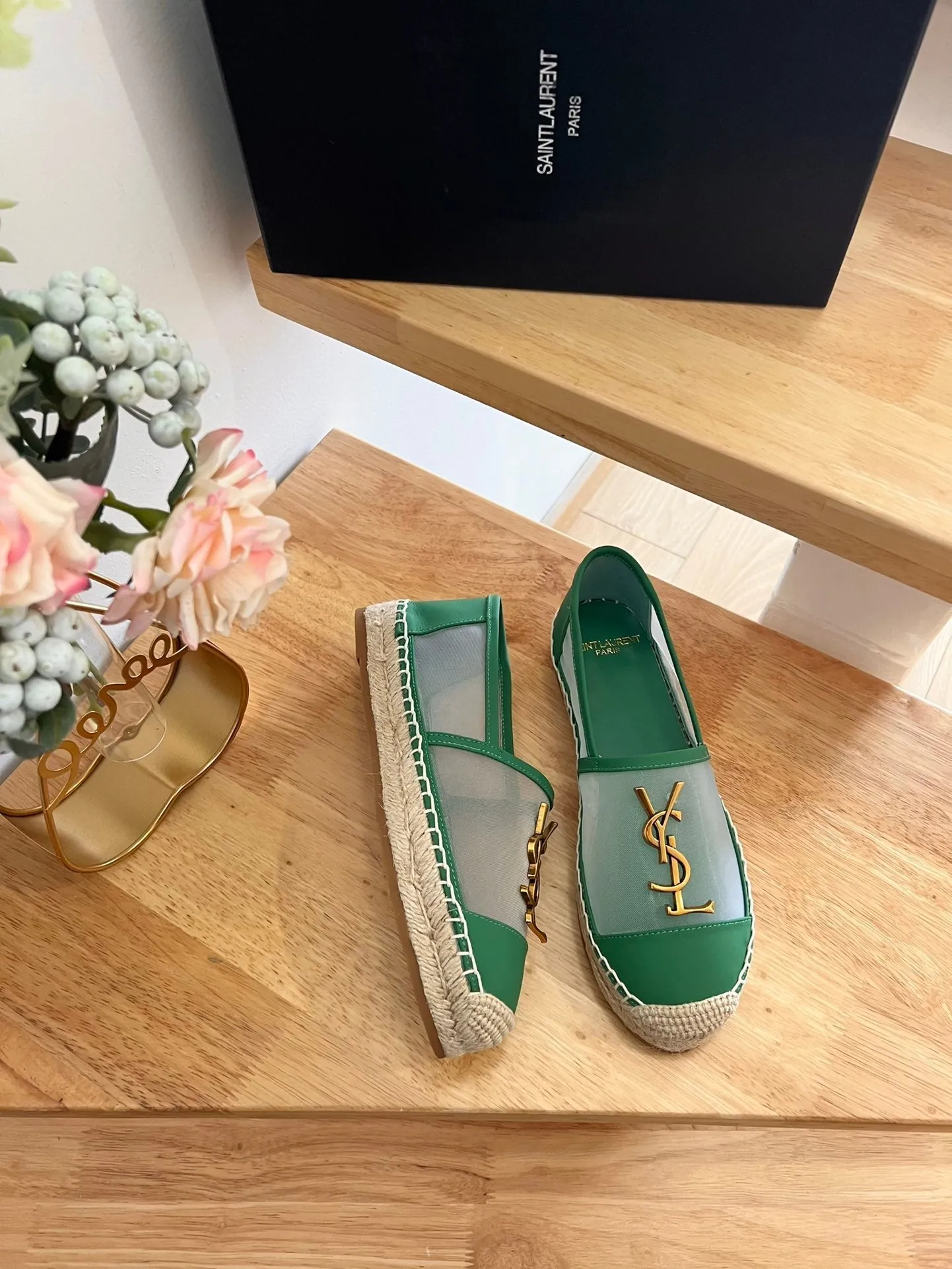 DARK CALFSKIN Laurent YVES Dual-purpose Dedicated support MESH AND SLIP ON GREEN SL Saint LOGO