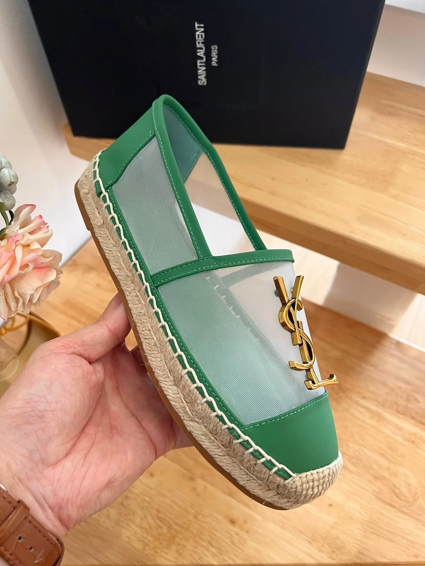 DARK CALFSKIN Laurent YVES Dual-purpose Dedicated support MESH AND SLIP ON GREEN SL Saint LOGO