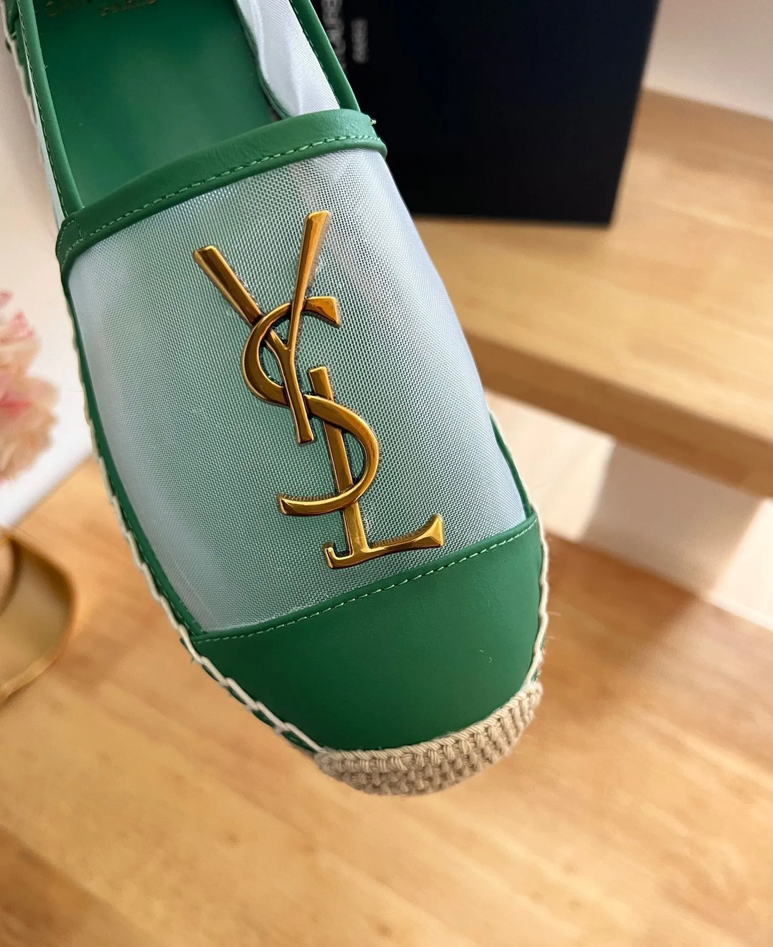 DARK CALFSKIN Laurent YVES Dual-purpose Dedicated support MESH AND SLIP ON GREEN SL Saint LOGO
