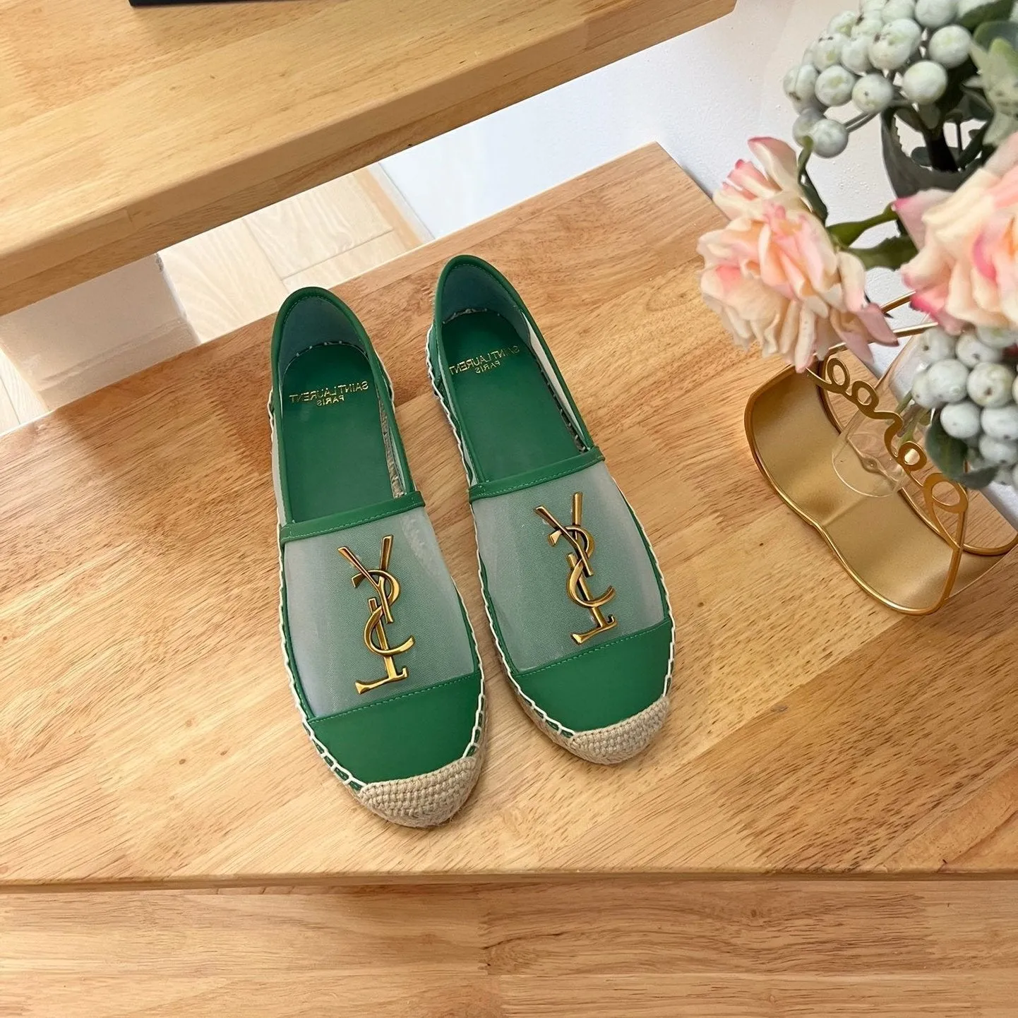 DARK CALFSKIN Laurent YVES Dual-purpose Dedicated support MESH AND SLIP ON GREEN SL Saint LOGO