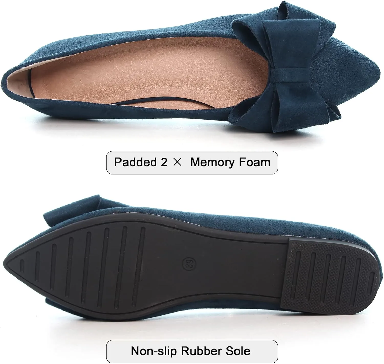 Dear Time Women's Casual Flats Bowknot Pointed Toe Ballet Flats Dressy Bridal Shoes Slip Ons Loafers for Women Comfortable Shoes