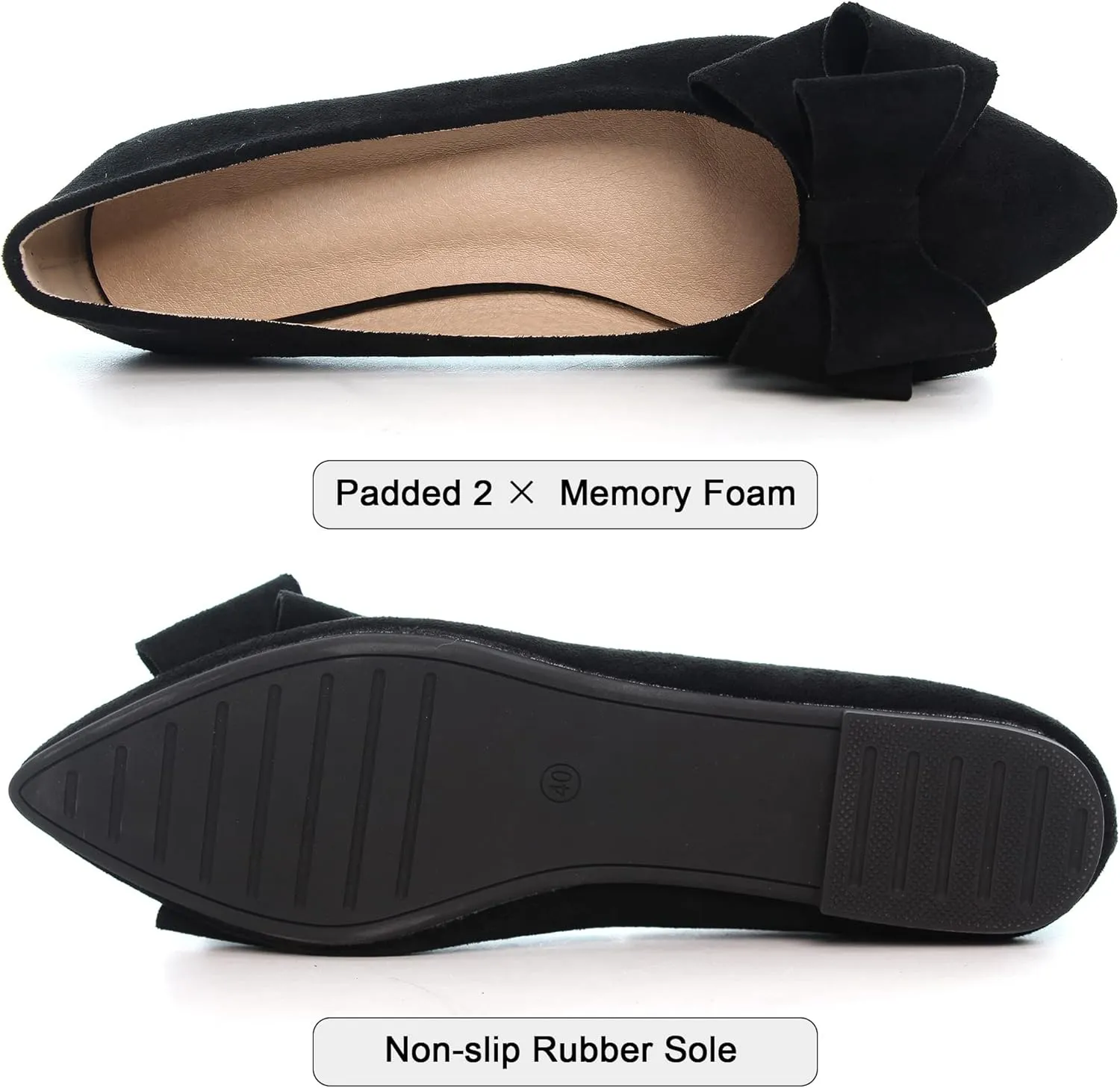 Dear Time Women's Casual Flats Bowknot Pointed Toe Ballet Flats Dressy Bridal Shoes Slip Ons Loafers for Women Comfortable Shoes