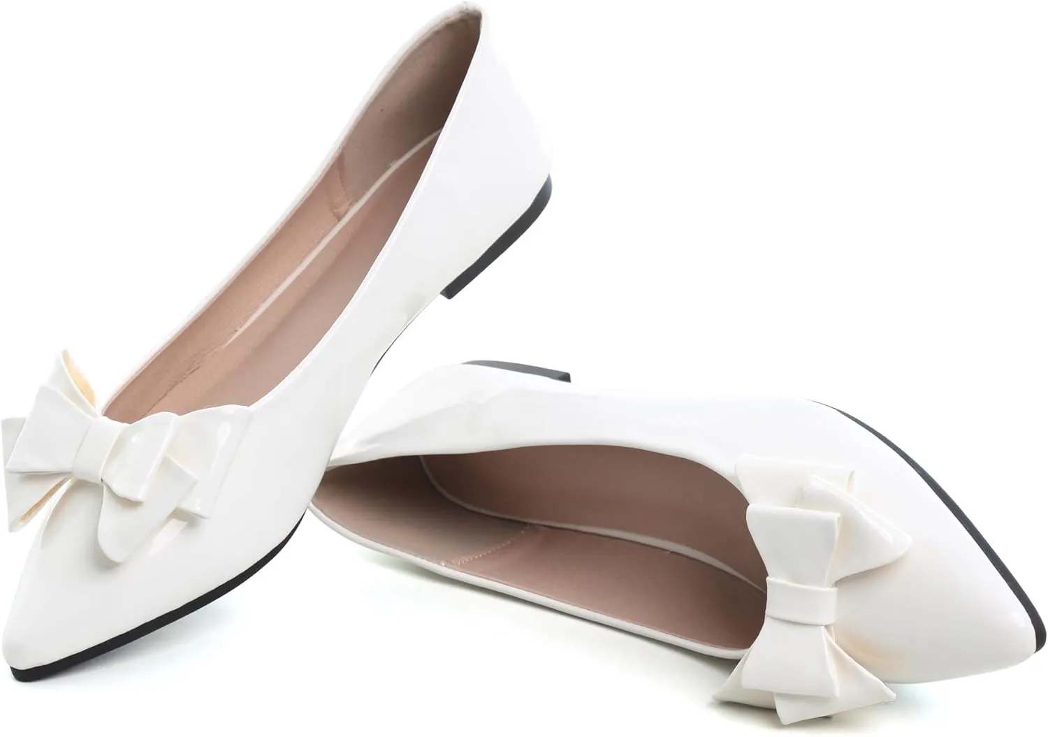 Dear Time Women's Patent Leather Ballet Flat with Bow Comfortable Pointy Slip-on Loafers