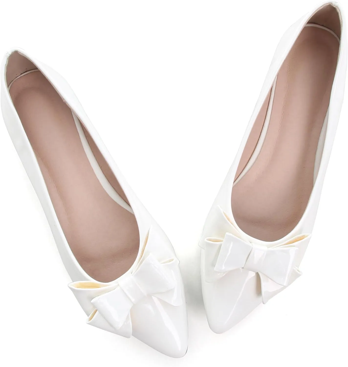 Dear Time Women's Patent Leather Ballet Flat with Bow Comfortable Pointy Slip-on Loafers