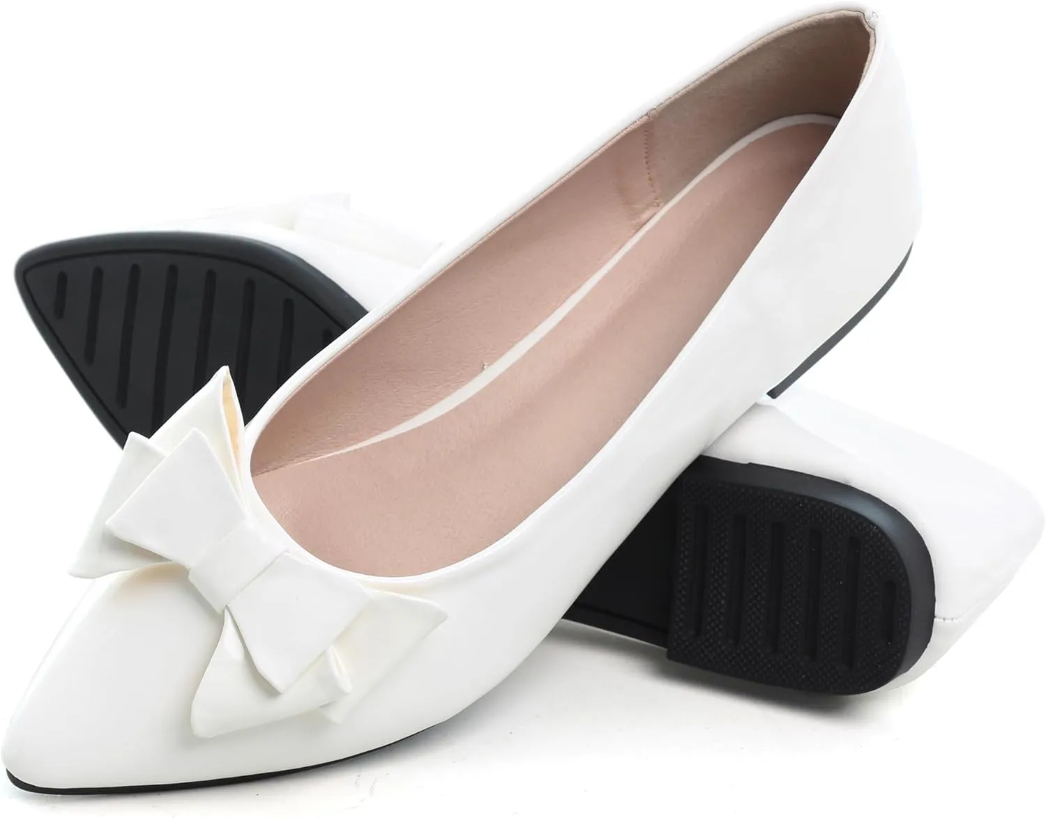 Dear Time Women's Patent Leather Ballet Flat with Bow Comfortable Pointy Slip-on Loafers