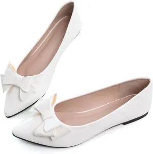 Dear Time Women's Patent Leather Ballet Flat with Bow Comfortable Pointy Slip-on Loafers