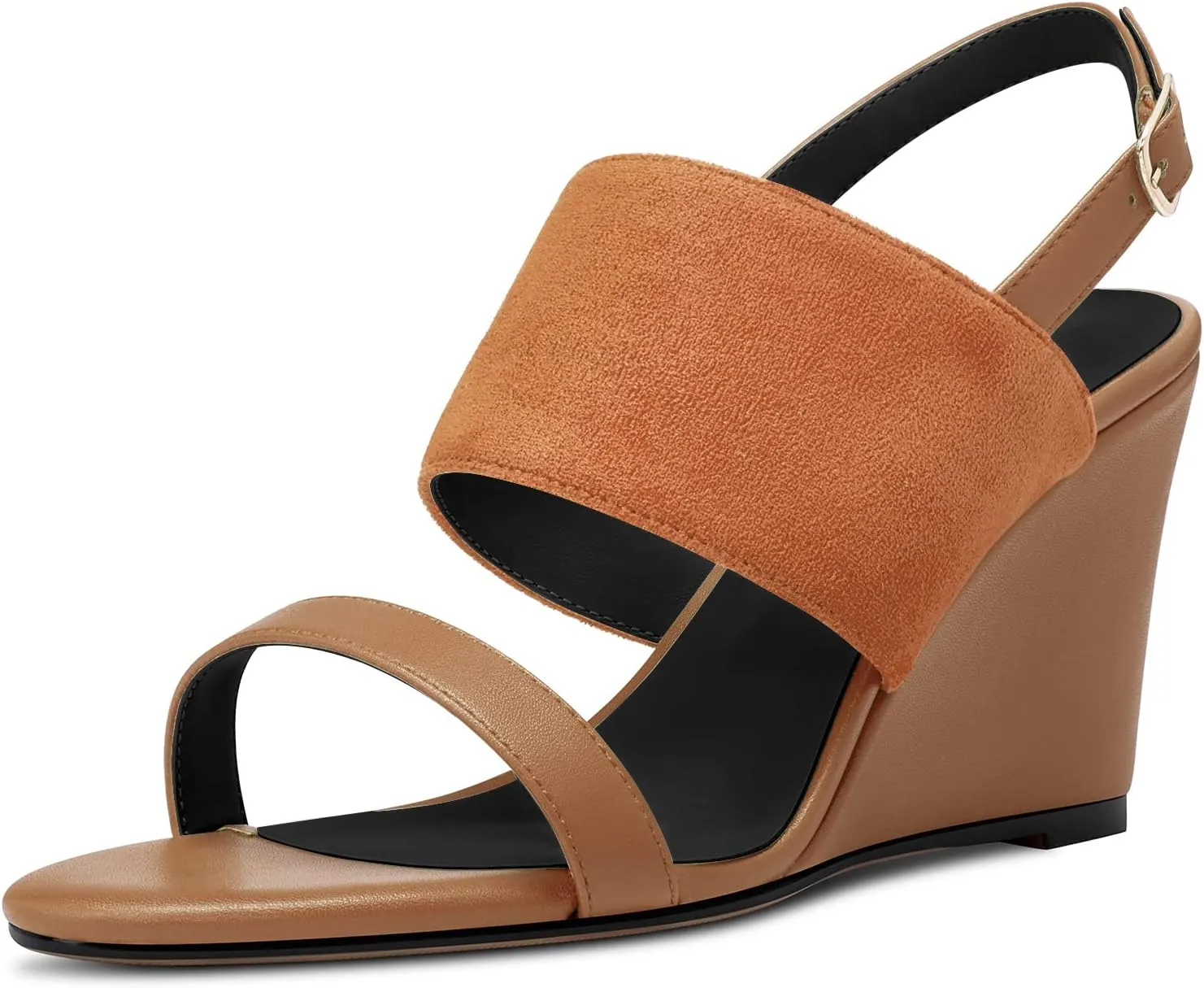DearOnly Women High Wedge Heel Peep Open Toe Sandals Slingback Buckle Office Dress 3.9 Inches Heels