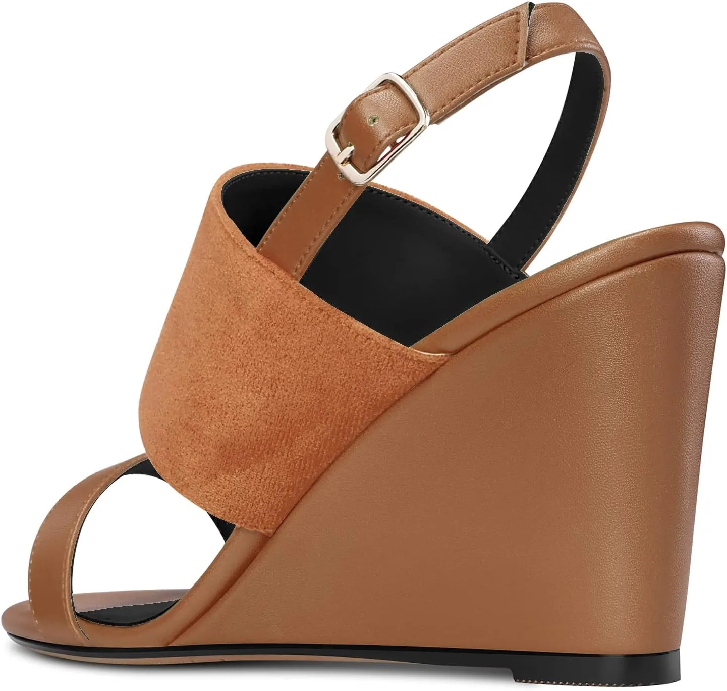 DearOnly Women High Wedge Heel Peep Open Toe Sandals Slingback Buckle Office Dress 3.9 Inches Heels