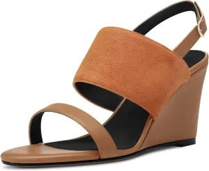 DearOnly Women High Wedge Heel Peep Open Toe Sandals Slingback Buckle Office Dress 3.9 Inches Heels