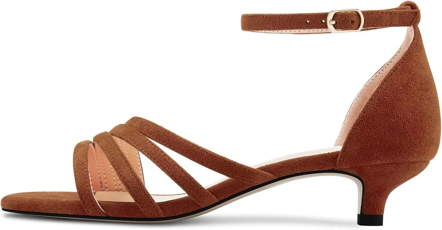 DearOnly Womens Kitten Heel Open Toe Buckle Sandals Basic Classic Ankle Strap Office Casual Prom Summer Shoes 1.4 Inches Heels