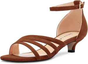 DearOnly Womens Kitten Heel Open Toe Buckle Sandals Basic Classic Ankle Strap Office Casual Prom Summer Shoes 1.4 Inches Heels