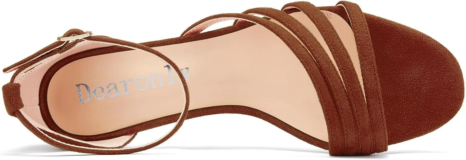 DearOnly Womens Kitten Heel Open Toe Buckle Sandals Basic Classic Ankle Strap Office Casual Prom Summer Shoes 1.4 Inches Heels