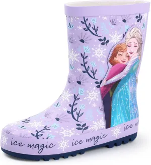 Disney Frozen Girls Wellington Boots | Kids Wellys with Elsa & Anna Character in Purple