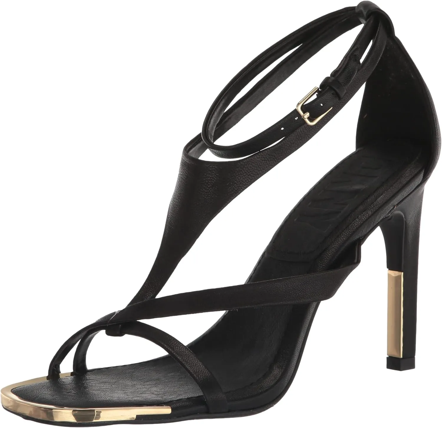 DKNY Women's Strappy Open Toe with Metallic Heel Heeled Sandal