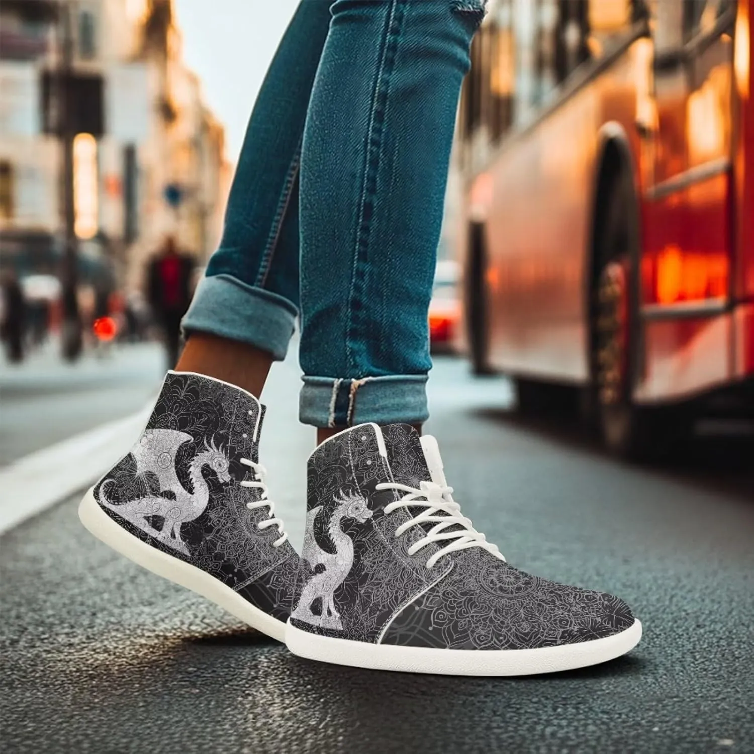 Dragon Print Men's Running Shoe Slip On High Tops Walking Sneakers Gym Tennis Athletic Shoes