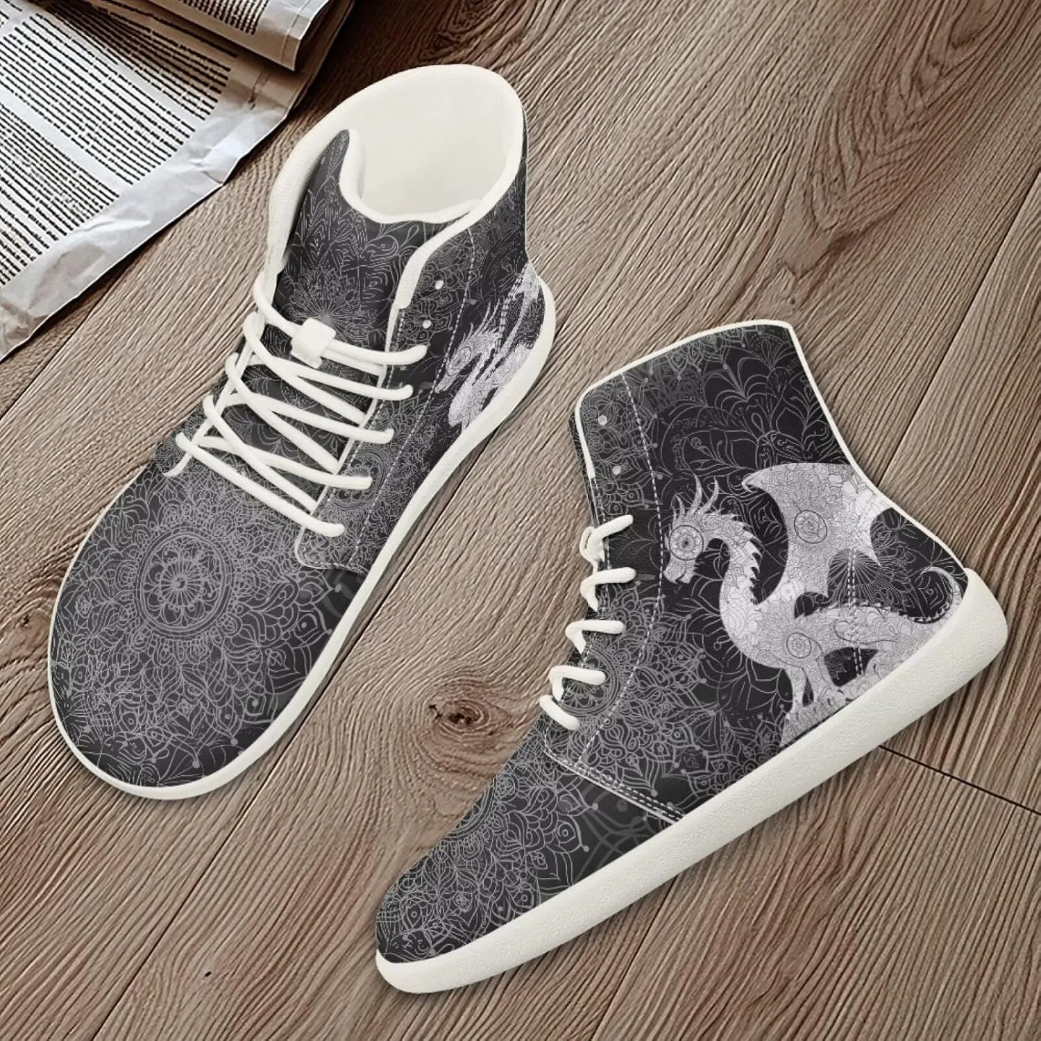 Dragon Print Men's Running Shoe Slip On High Tops Walking Sneakers Gym Tennis Athletic Shoes