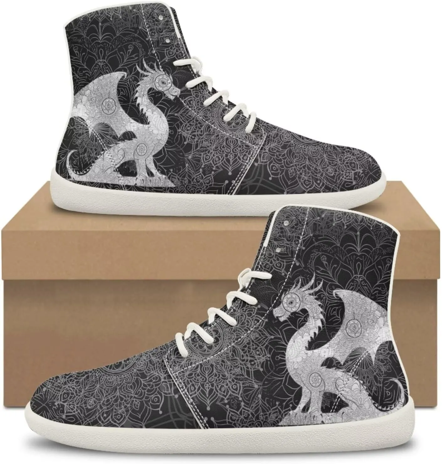 Dragon Print Men's Running Shoe Slip On High Tops Walking Sneakers Gym Tennis Athletic Shoes