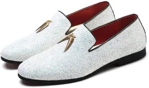 Driving Loafers for Men Gommino Slip on Style PU Leather Upper Luxury Glitter Pointed Toe Metal Tassels Lightweight Anti Slip Casual