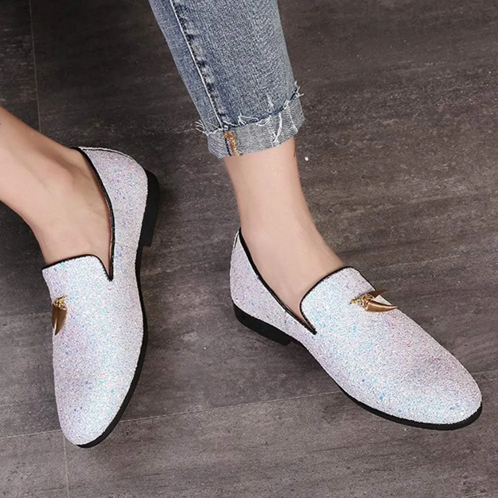 Driving Loafers for Men Gommino Slip on Style PU Leather Upper Luxury Glitter Pointed Toe Metal Tassels Lightweight Anti Slip Casual