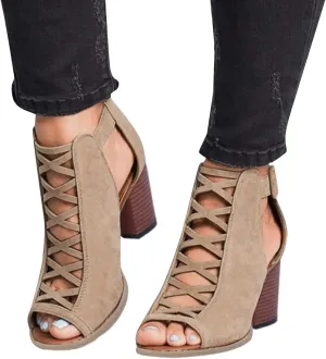 Eduavar Sandals for Women Dressy Summer, Sandals for Women Dressy Summer Heel Sandals Lace Floral Close Toed Zip Up Sandals