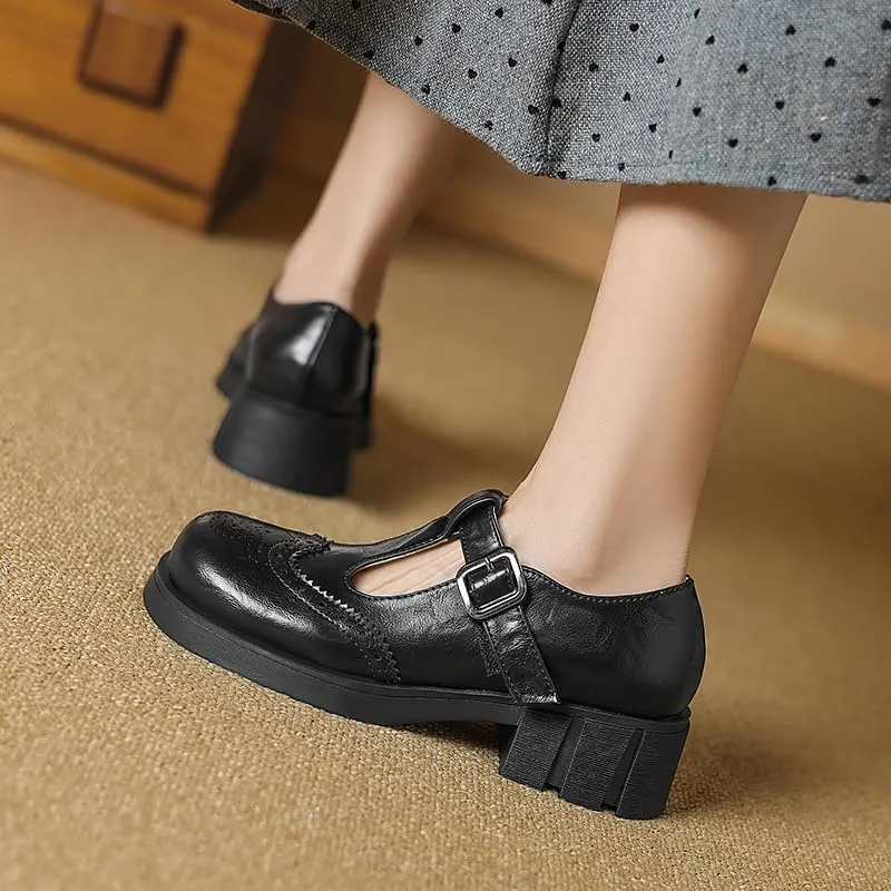 Elbslutt Women's T-Strap Wingtip Oxford Mary Janes Shoes Platform Low Heel Chunky Pumps Round Toe Saddle Loafers Brogue Cute Dressy Casual Flat Work School Shoes