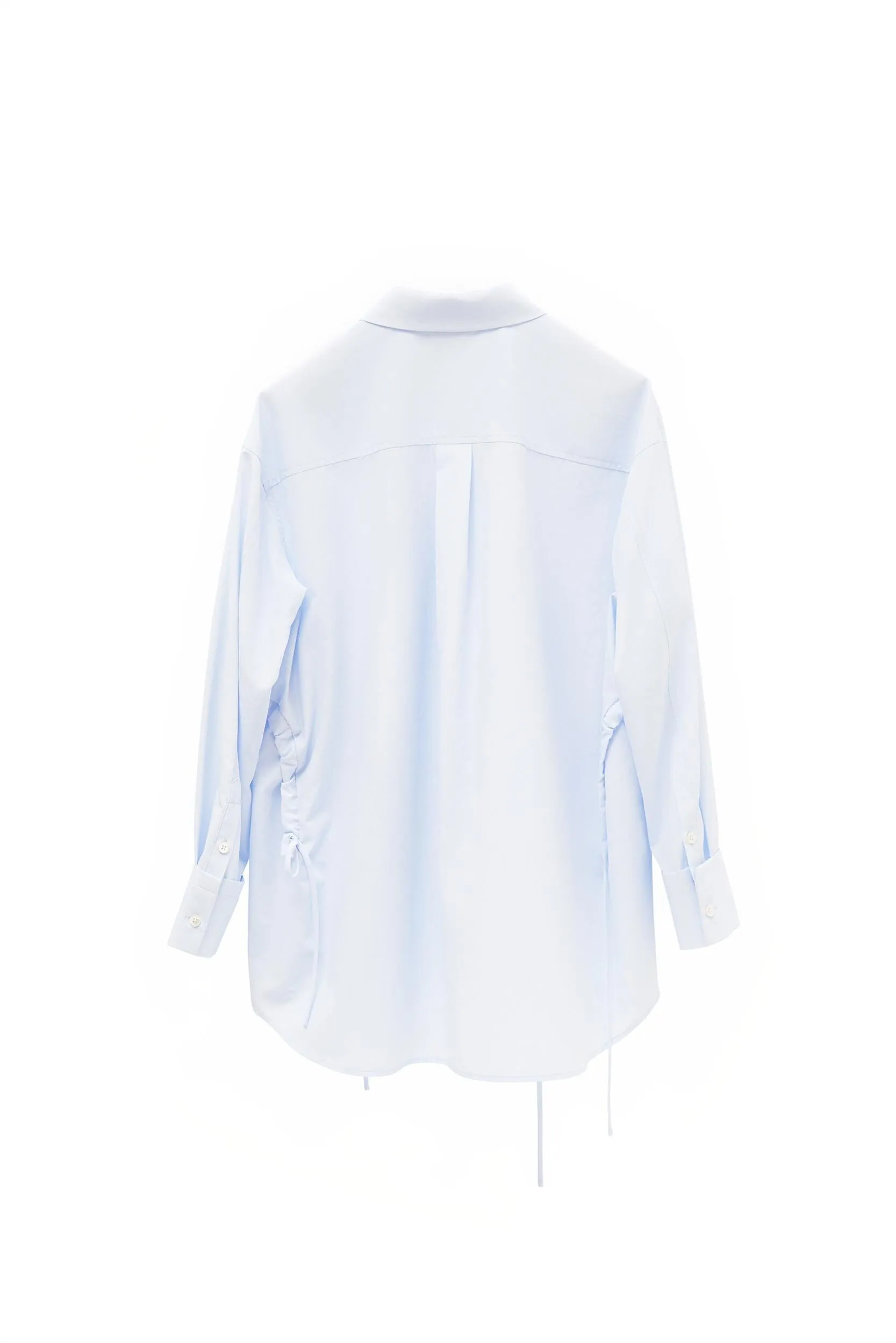 Elegant Blue Tailored Women's Blouse with Cinched Waist | Washed Poly-Cotton Contouring Shirt