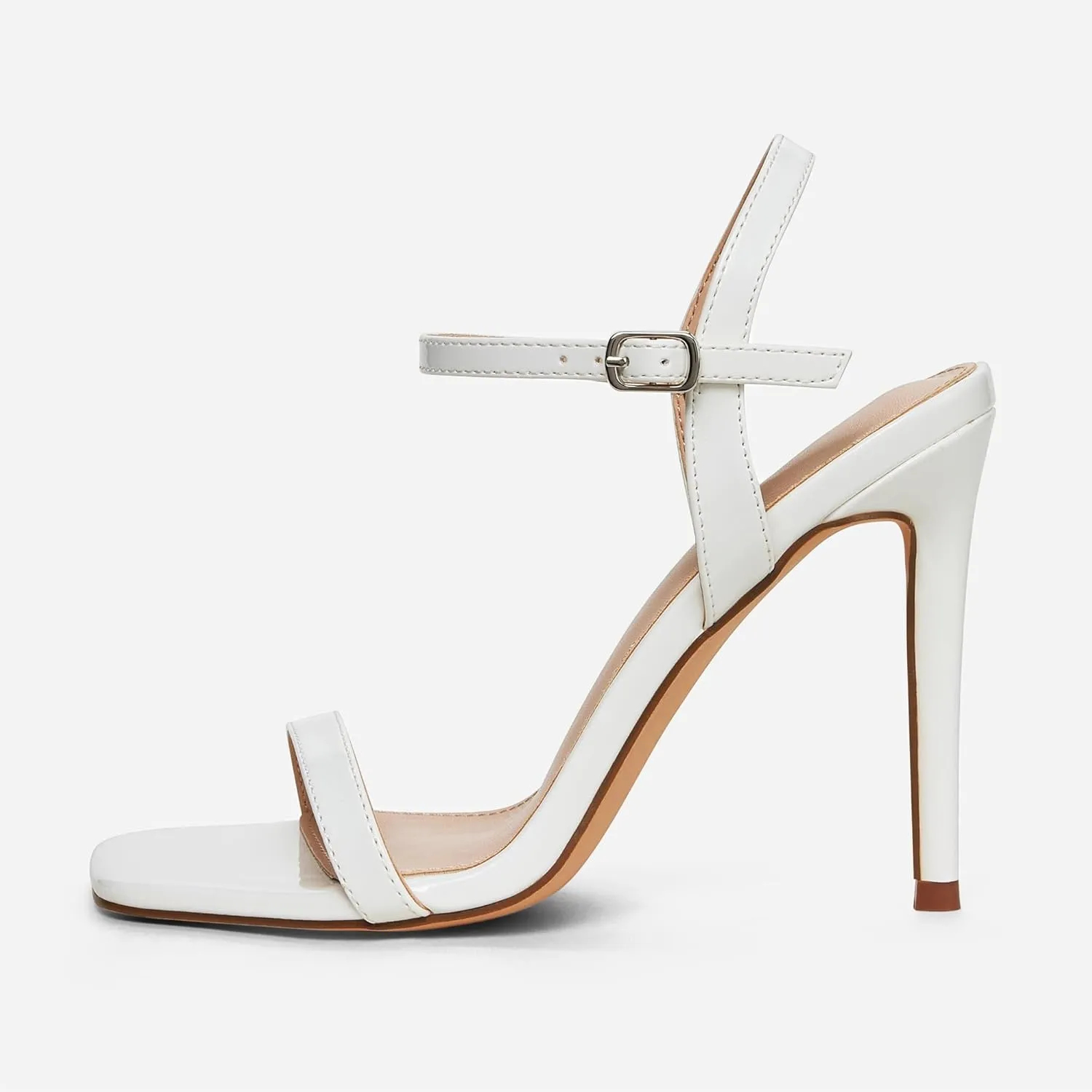 Elisabet Tang Women's High Heeled Sandals 4 Inch Strappy Sling Back Stiletto Open Square Toe Heels with Ankle Straps at Wedding Party Prom Work Dating