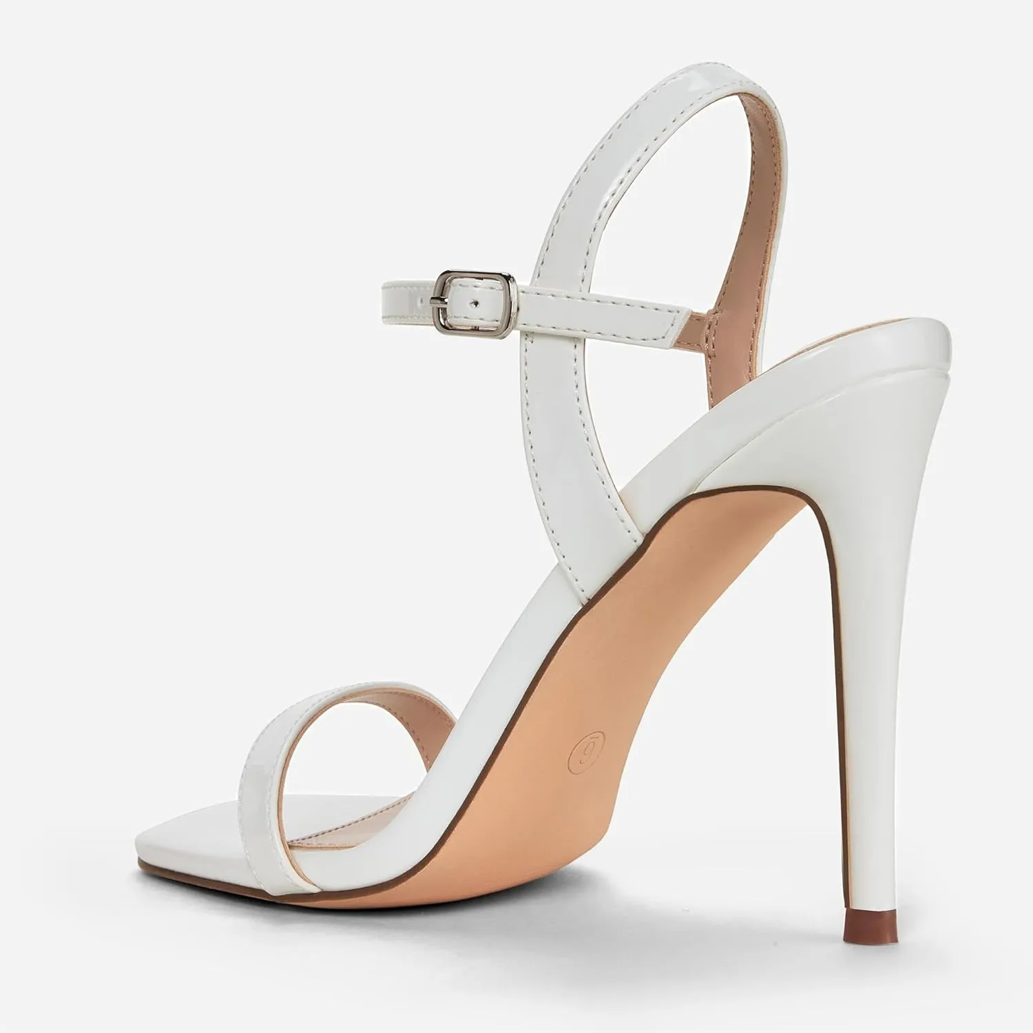 Elisabet Tang Women's High Heeled Sandals 4 Inch Strappy Sling Back Stiletto Open Square Toe Heels with Ankle Straps at Wedding Party Prom Work Dating