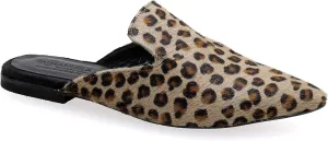 Emmanuela Leather Pointy Mules, Quality Flat Slide on Loafers, Comfortable Slip on Summer Shoes for Women, Leather Slider Moccasins in Leopard, Beige, Black Slip on Moroccan Style