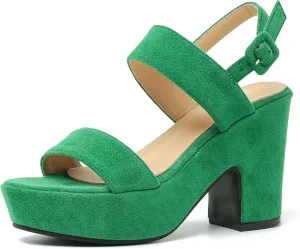 Enelauge Women's Platform Heels Sandals Block Chunky High Heeled Suede Wedges Sandal Open toe Ankle Strap Wedding Party Dress Pumps